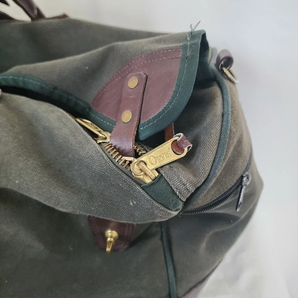 Orvis Battenkill Canvas Duffle Bag Green Leather 30